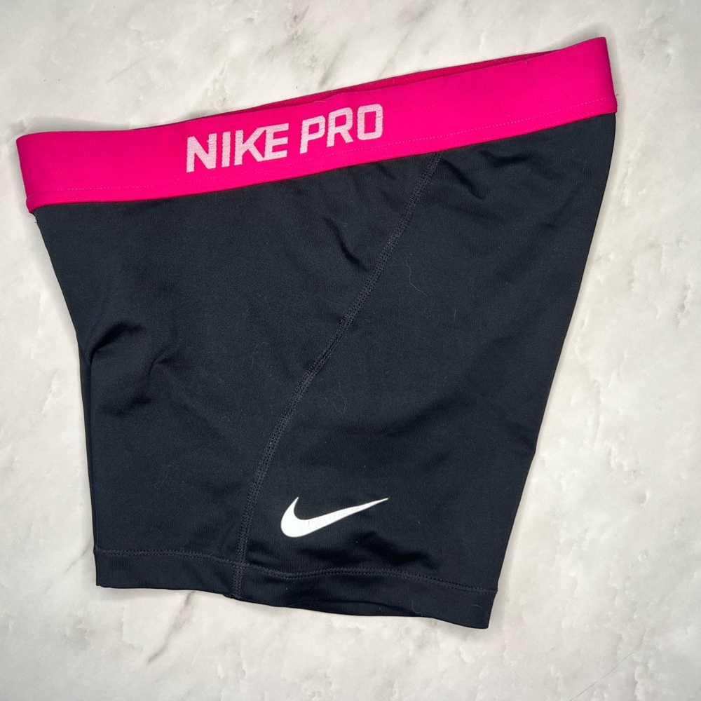 Nike Pro Black Shorts with Pink Waistband